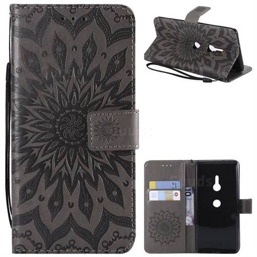 Embossing Sunflower Leather Wallet Case for Sony Xperia XZ3 - Gray