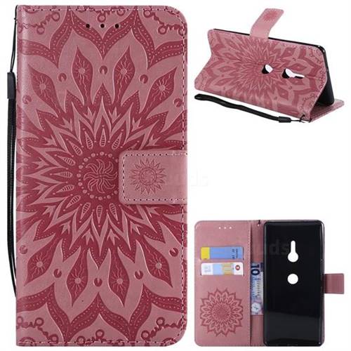 Embossing Sunflower Leather Wallet Case for Sony Xperia XZ3 - Pink