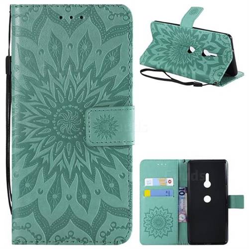 Embossing Sunflower Leather Wallet Case for Sony Xperia XZ3 - Green
