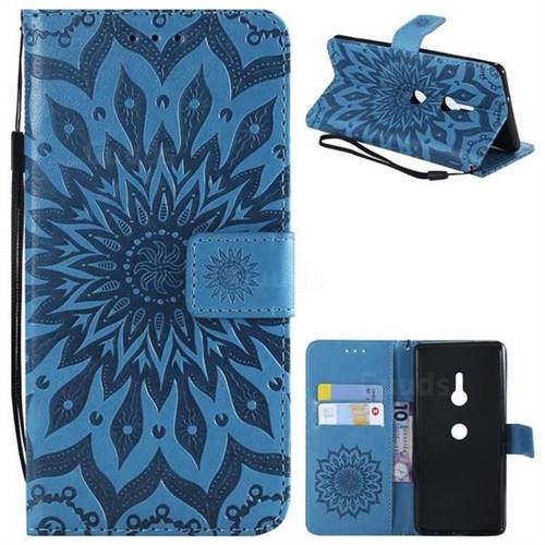 Embossing Sunflower Leather Wallet Case for Sony Xperia XZ3 - Blue