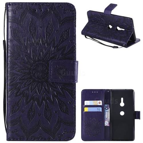 Embossing Sunflower Leather Wallet Case for Sony Xperia XZ3 - Purple