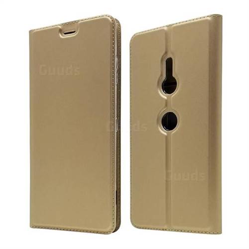 Ultra Slim Card Magnetic Automatic Suction Leather Wallet Case for Sony Xperia XZ3 - Champagne