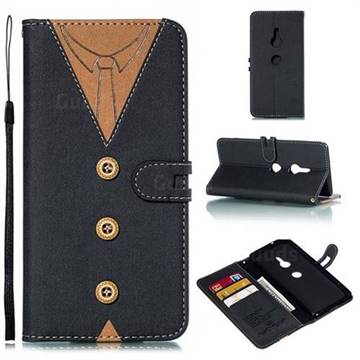 Mens Button Clothing Style Leather Wallet Phone Case for Sony Xperia XZ3 - Black