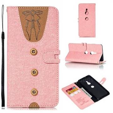 Ladies Bow Clothes Pattern Leather Wallet Phone Case for Sony Xperia XZ3 - Pink