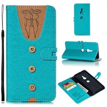 Ladies Bow Clothes Pattern Leather Wallet Phone Case for Sony Xperia XZ3 - Green