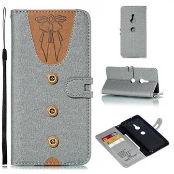 Ladies Bow Clothes Pattern Leather Wallet Phone Case for Sony Xperia XZ3 - Gray