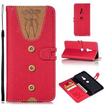 Ladies Bow Clothes Pattern Leather Wallet Phone Case for Sony Xperia XZ3 - Red