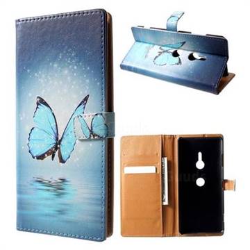 Sea Blue Butterfly Leather Wallet Case for Sony Xperia XZ3