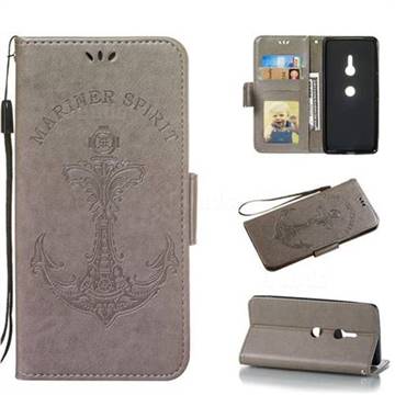 Embossing Mermaid Mariner Spirit Leather Wallet Case for Sony Xperia XZ3 - Gray
