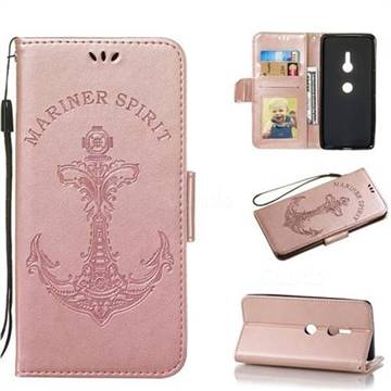 Embossing Mermaid Mariner Spirit Leather Wallet Case for Sony Xperia XZ3 - Rose Gold