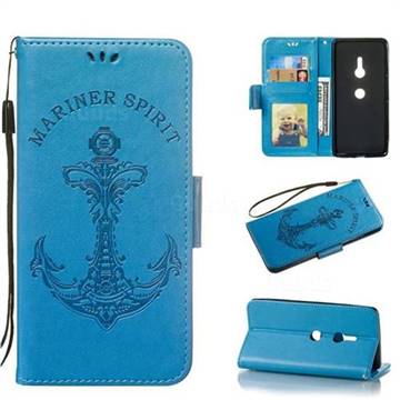 Embossing Mermaid Mariner Spirit Leather Wallet Case for Sony Xperia XZ3 - Blue