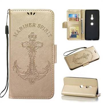 Embossing Mermaid Mariner Spirit Leather Wallet Case for Sony Xperia XZ3 - Golden