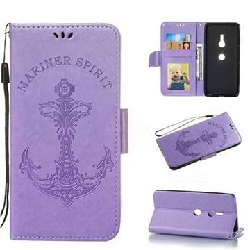 Embossing Mermaid Mariner Spirit Leather Wallet Case for Sony Xperia XZ3 - Purple