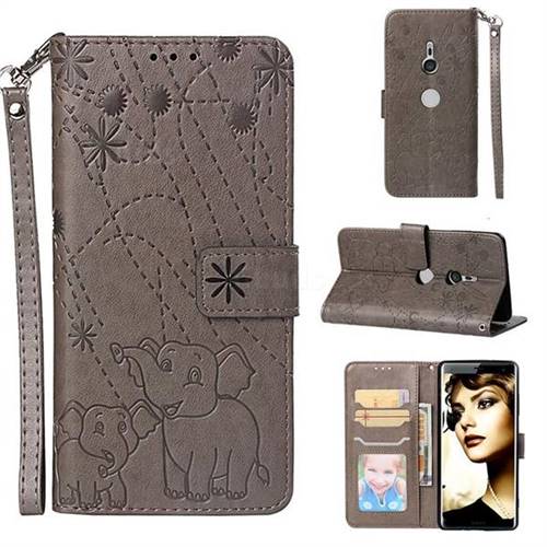 Embossing Fireworks Elephant Leather Wallet Case for Sony Xperia XZ3 - Gray