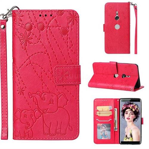 Embossing Fireworks Elephant Leather Wallet Case for Sony Xperia XZ3 - Red