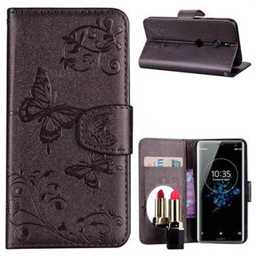 Embossing Butterfly Morning Glory Mirror Leather Wallet Case for Sony Xperia XZ3 - Silver Gray