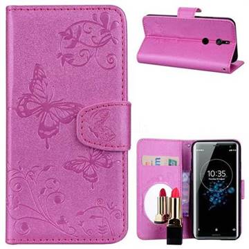 Embossing Butterfly Morning Glory Mirror Leather Wallet Case for Sony Xperia XZ3 - Rose