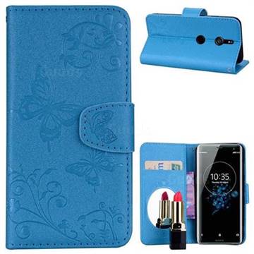 Embossing Butterfly Morning Glory Mirror Leather Wallet Case for Sony Xperia XZ3 - Blue