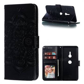 Intricate Embossing Datura Solar Leather Wallet Case for Sony Xperia XZ3 - Black