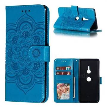 Intricate Embossing Datura Solar Leather Wallet Case for Sony Xperia XZ3 - Blue