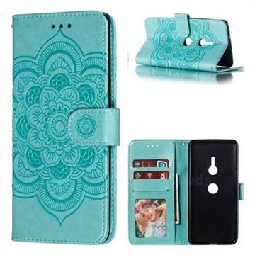 Intricate Embossing Datura Solar Leather Wallet Case for Sony Xperia XZ3 - Green