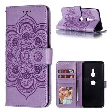 Intricate Embossing Datura Solar Leather Wallet Case for Sony Xperia XZ3 - Purple