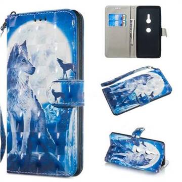 Ice Wolf 3D Painted Leather Wallet Phone Case for Sony Xperia XZ3