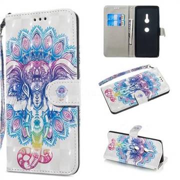 Colorful Elephant 3D Painted Leather Wallet Phone Case for Sony Xperia XZ3