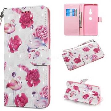 Flamingo 3D Painted Leather Wallet Phone Case for Sony Xperia XZ3