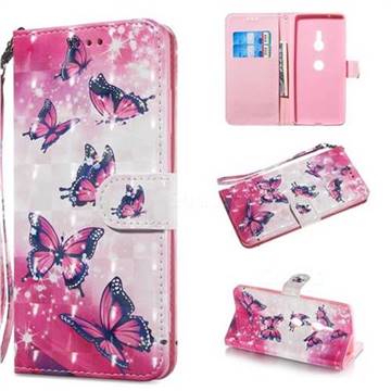 Pink Butterfly 3D Painted Leather Wallet Phone Case for Sony Xperia XZ3