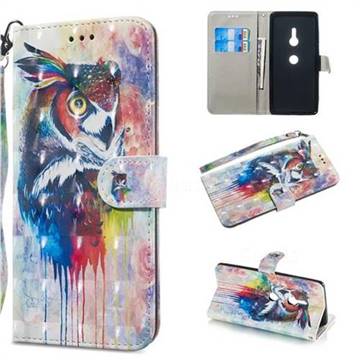 Watercolor Owl 3D Painted Leather Wallet Phone Case for Sony Xperia XZ3