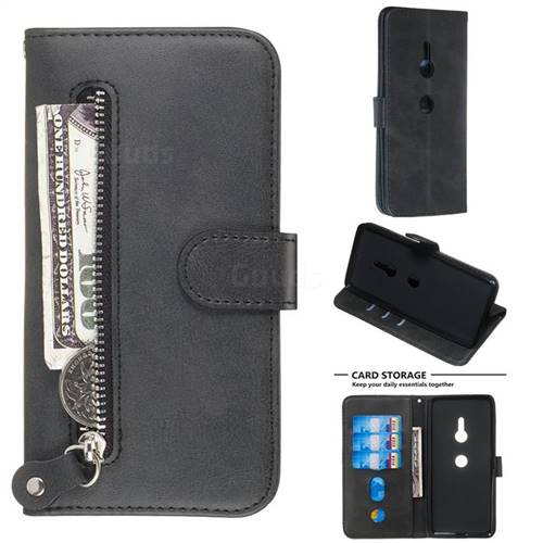 Retro Luxury Zipper Leather Phone Wallet Case for Sony Xperia XZ3 - Black