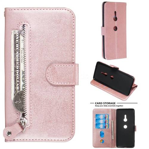 Retro Luxury Zipper Leather Phone Wallet Case for Sony Xperia XZ3 - Pink