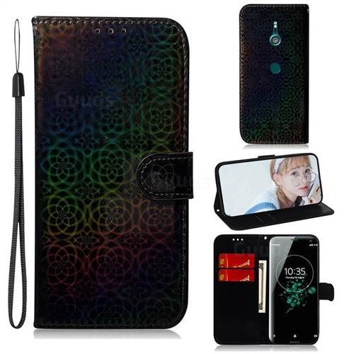 Laser Circle Shining Leather Wallet Phone Case for Sony Xperia XZ3 - Black