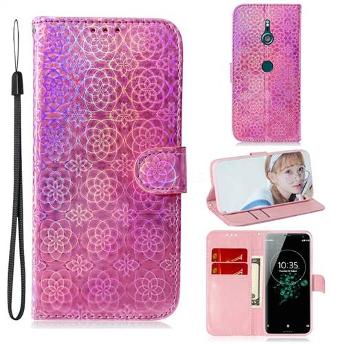 Laser Circle Shining Leather Wallet Phone Case for Sony Xperia XZ3 - Pink