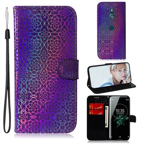Laser Circle Shining Leather Wallet Phone Case for Sony Xperia XZ3 - Purple