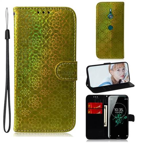 Laser Circle Shining Leather Wallet Phone Case for Sony Xperia XZ3 - Golden