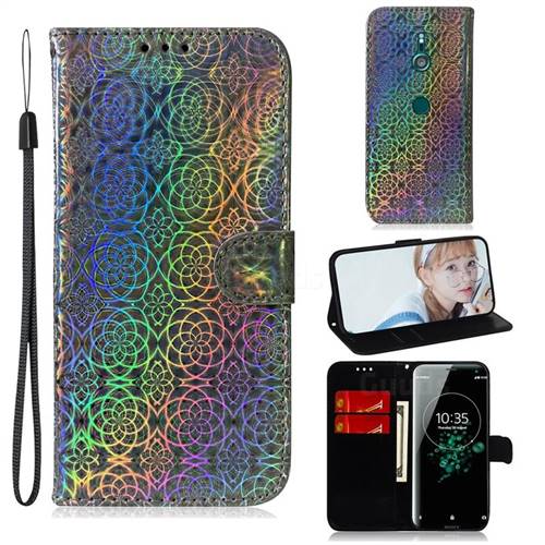 Laser Circle Shining Leather Wallet Phone Case for Sony Xperia XZ3 - Silver