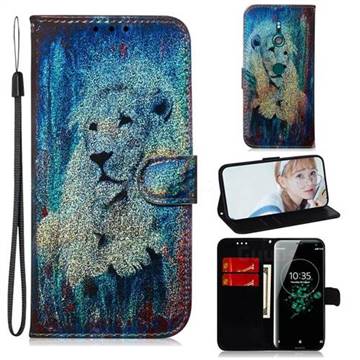 White Lion Laser Shining Leather Wallet Phone Case for Sony Xperia XZ3