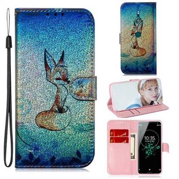 Cute Fox Laser Shining Leather Wallet Phone Case for Sony Xperia XZ3