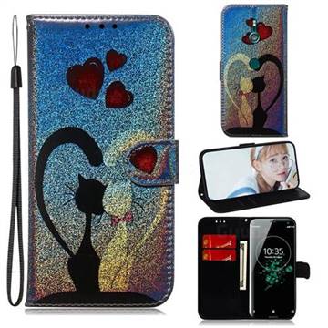 Love Cat Laser Shining Leather Wallet Phone Case for Sony Xperia XZ3