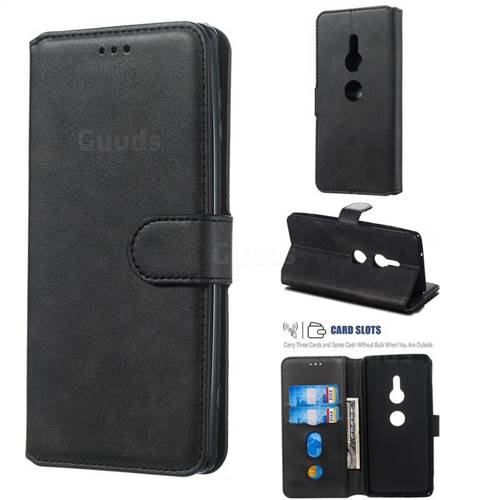 Retro Calf Matte Leather Wallet Phone Case for Sony Xperia XZ3 - Black