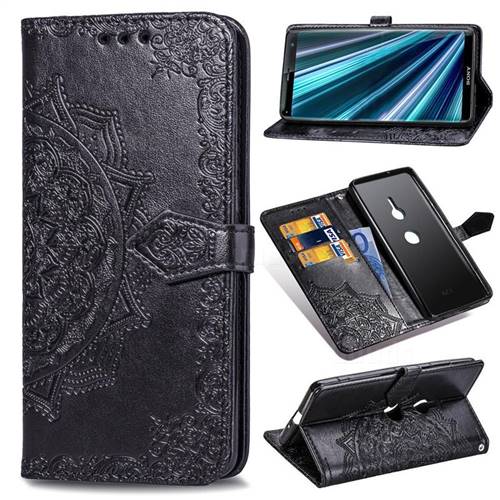 Embossing Imprint Mandala Flower Leather Wallet Case for Sony Xperia XZ3 - Black