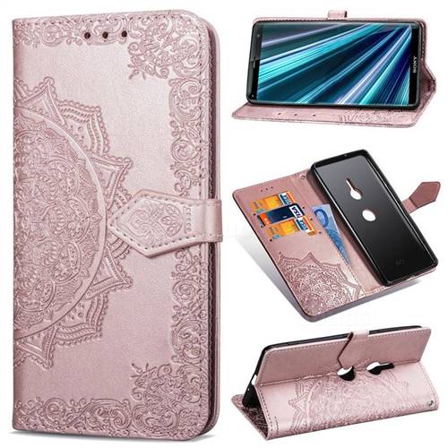 Embossing Imprint Mandala Flower Leather Wallet Case for Sony Xperia XZ3 - Rose Gold