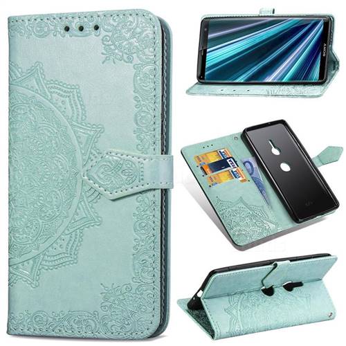 Embossing Imprint Mandala Flower Leather Wallet Case for Sony Xperia XZ3 - Green
