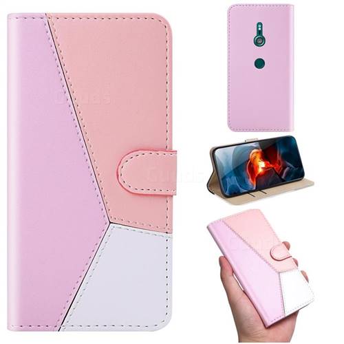 Tricolour Stitching Wallet Flip Cover for Sony Xperia XZ3 - Pink