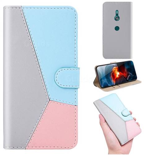 Tricolour Stitching Wallet Flip Cover for Sony Xperia XZ3 - Gray