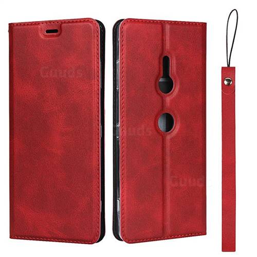 Calf Pattern Magnetic Automatic Suction Leather Wallet Case for Sony Xperia XZ3 - Red