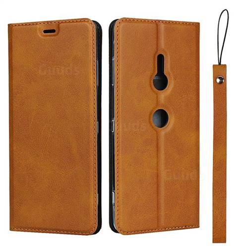 Calf Pattern Magnetic Automatic Suction Leather Wallet Case for Sony Xperia XZ3 - Brown