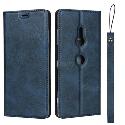 Calf Pattern Magnetic Automatic Suction Leather Wallet Case for Sony Xperia XZ3 - Blue